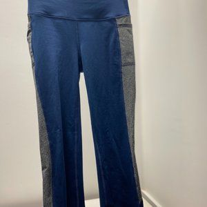 Gray and Blue Athletic Leggings with Pockets